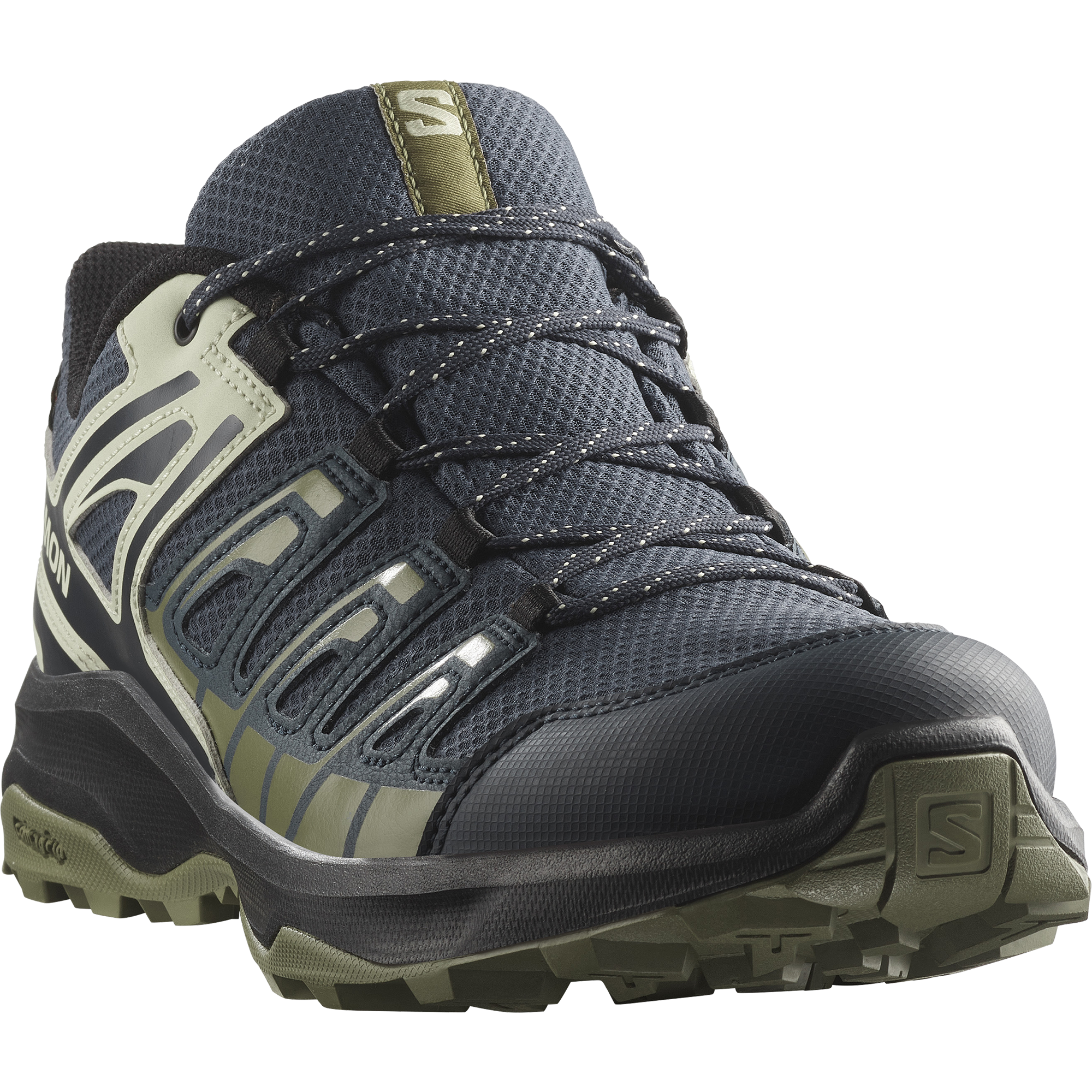 Wanderschuh SALOMON "EXTEGRA GORE-TEX", Herren, Gr. 45, grün (blau nights, alfalfa, martini olive), Synthetik, Textil, Schuhe Wanderschuh, wasserdicht