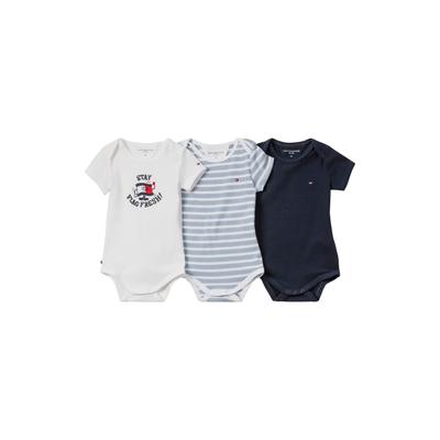Kurzarmbody TOMMY HILFIGER "3 PACK BODY SS GIFTBOX", Baby, Gr. 74, N-Gr, blau (schwarz night navy), Jersey, Obermaterial: 93% Baumwolle, 7% Elasthan, unifarben, casual, körpernah, Rundhals, Kurzarm eingesetzt normaler Saum, Bodies, aus weicher... Image