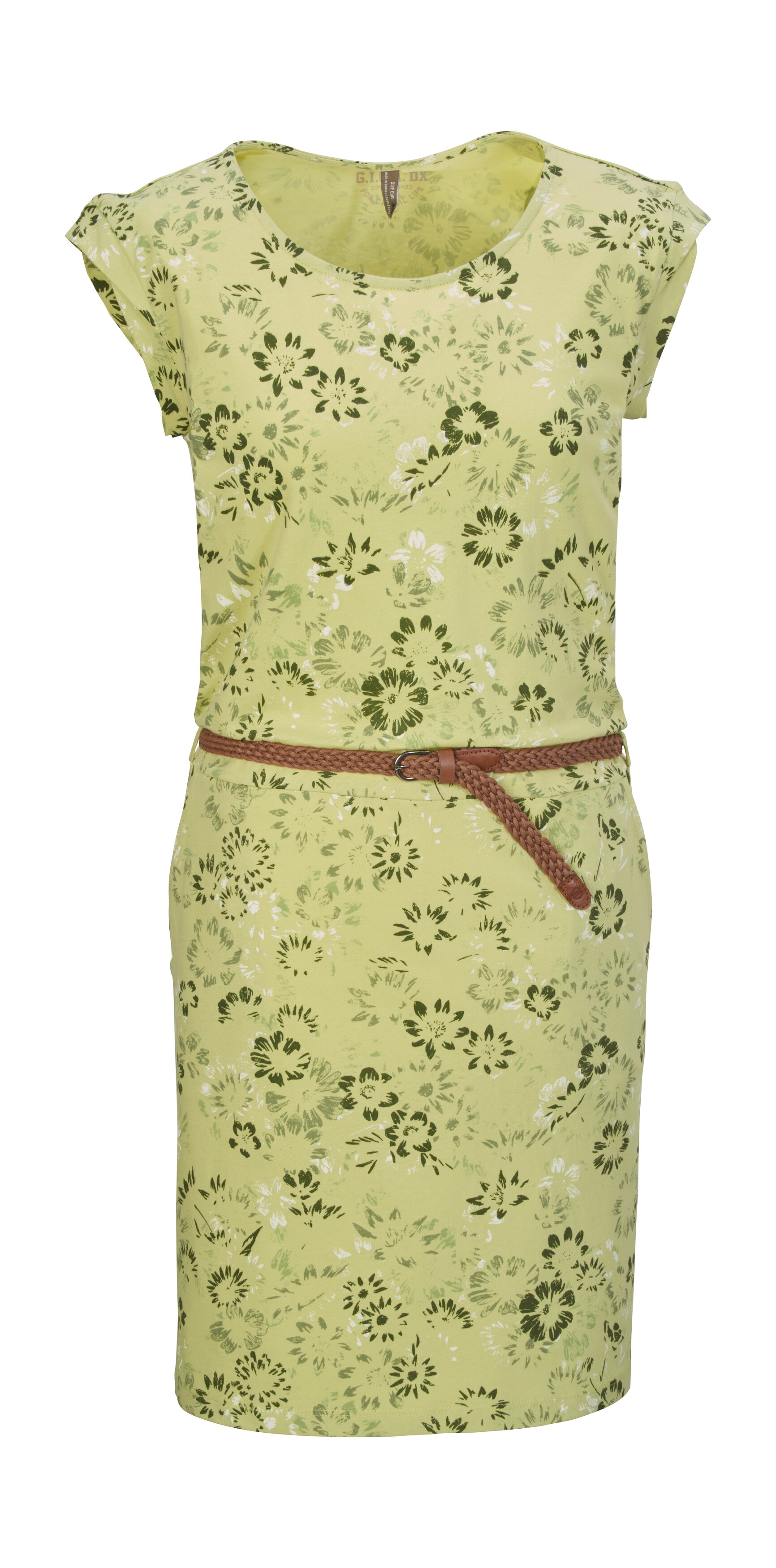 Sommerkleid "GS 43 WMN DRSS", Damen, Gr. 34, Normalgrößen, grün (hellgrün), Obermaterial: 93% Baumwolle, 7% Viskose, G.I.G.A. DX BY KILLTEC, Kleider Sommerkleid, Kleid mit floralem Print, Bindegürtel, 100% Baumwolle