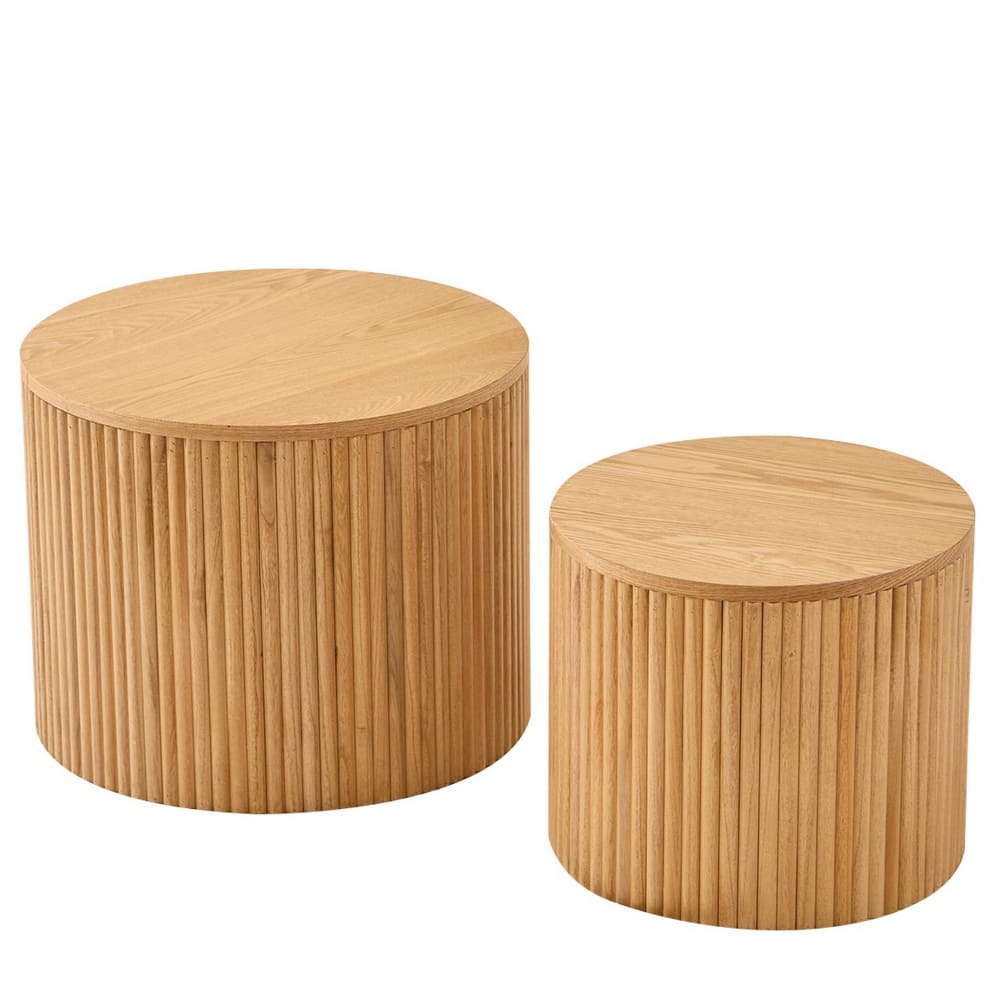 Set de 2 tables basses rondes en bois massif avec rangement