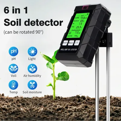 6 in 1 Soil Tester PH Temperature Humidity Meter Nutrient Moisture Fertility Meter Sunlight Air