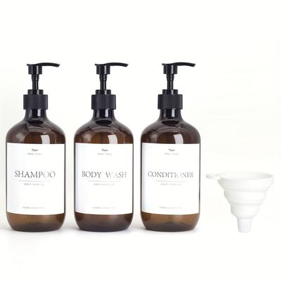 TEMU 3pcs Shampoo, Body Wash And Conditioner Soap Dispenser Set, 16.9oz. - With Funnel For Easy Filling, Refillable Emulsion Dispenser Set For Bathroom Shower Finishing, Home Decor, Holiday Gifts Image