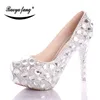 Luxus silber kristall Braut Hochzeit schuhe frauen super Hohe schuhe Strass plattform schuhe Plus größe 34-46 frau große größe schuhe