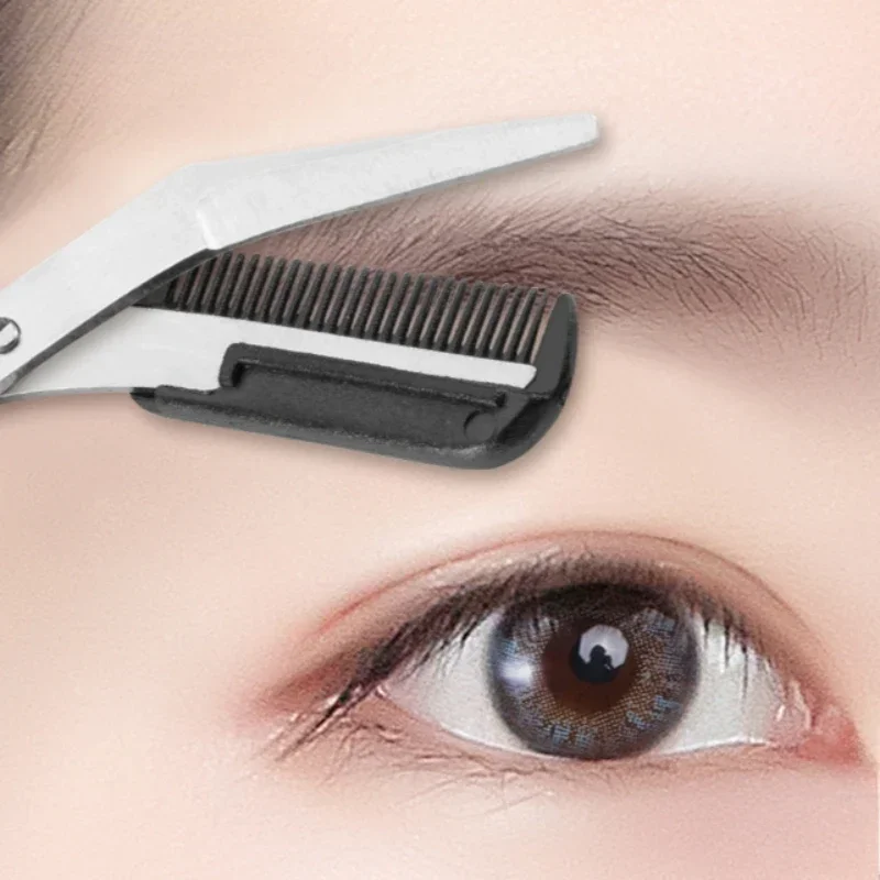 1 Stück sicherer Augenbrauentrimmer, schwarze Augenbrauenschere mit Kamm, Haarentfernung, Rasierer, Augenbrauenformung, Make-up-Werkzeug, Edelstahl, 2025 Image