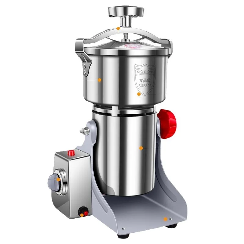 800G/1000G Elektrische Getreidemühle für den Haushalt - Hochleistungs-304-Edelstahl-Mühle, Hochgeschwindigkeits-Elektromaschine, Silber, für Zuhause Image