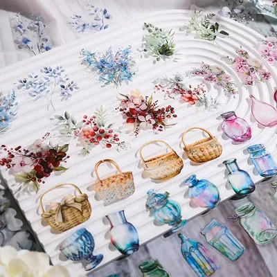 20 Stück Müll tägliche Blumen in Blüte Blume Scrapbook PET-Materialien Hintergrund liefert Aufkleber Image