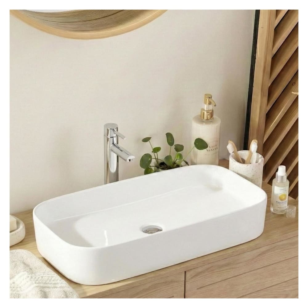 Vasque rectangulaire à poser en céramique blanche 75 x 39 cm