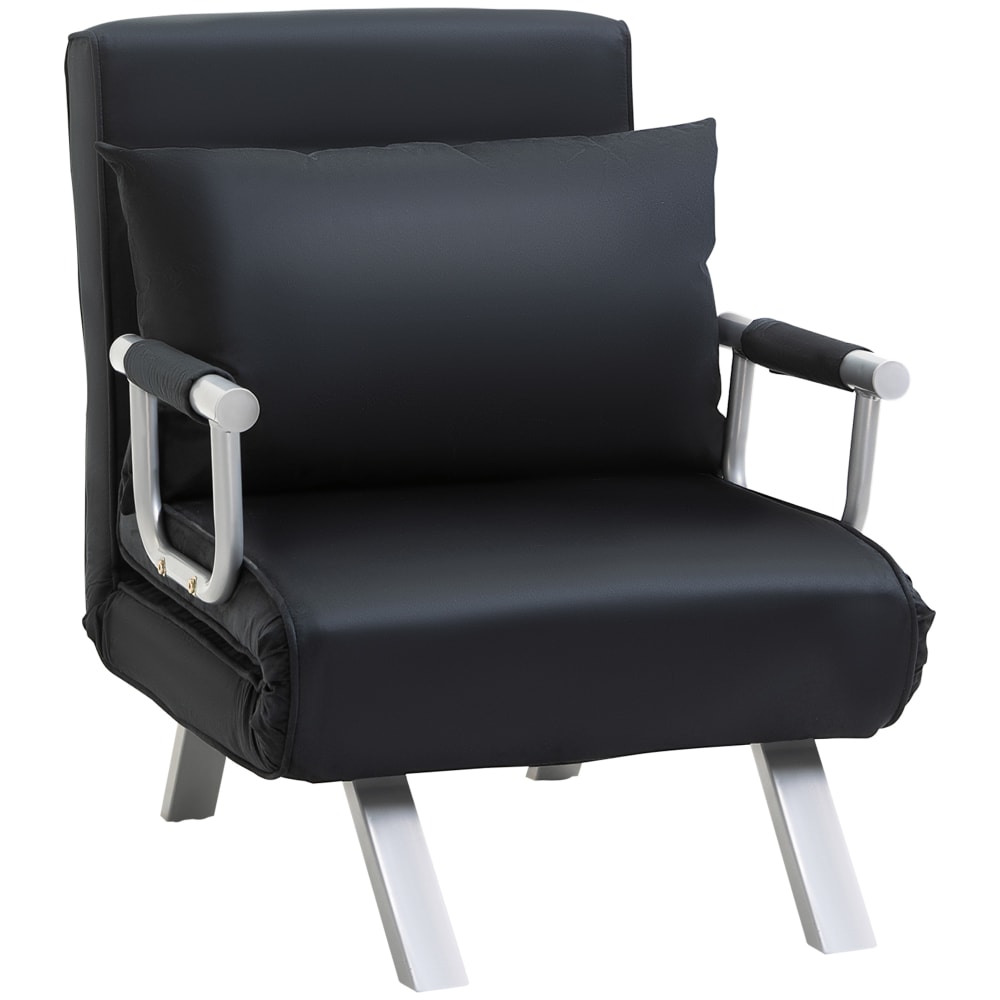 Fauteuil convertible avec coussin piètement accoudoir métal suède noir