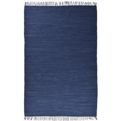 Teppich THEKO "Happy Cotton", blau, B:120cm H:5mm L:180cm, Baumwolle, Teppiche, Fransenteppich, Handweb Teppich, Flachgewebe, reine Baumwolle, handgewebt, mit Fransen Image