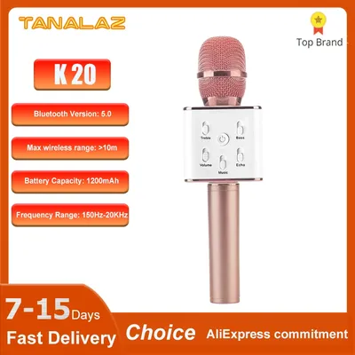 TANALAZ K20 Karaoke Microphone Bluetooth Wireless Mic with Magic Sound LED Light Portable Singing