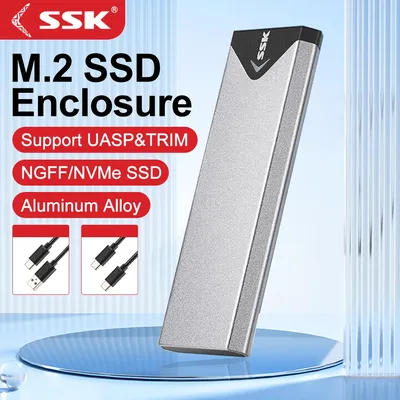 SSK M.2 NVME SATA SSD Enclosure Adapter USB 3.2 10Gbps Aluminum Enclosure External Hard Drive Case