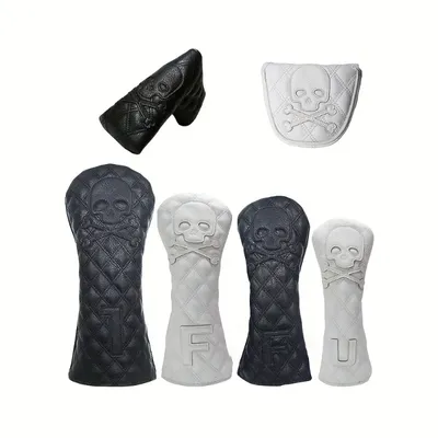 Golf Wood Cover With Skull Pattern, Waterproof PU Leather Soft Durable Golf Club Covers For Driver