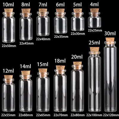 50pcs/100pcs 4ml/5/6/7/8/10/12/14/15/18/20/25/30ml Tiny Glass Bottles with Cork mini Glass Jars Vial