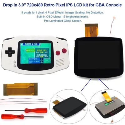 3.0 inch Drop in Pre-laminated V5 IPS Screen Mod LCD kits For GBA Replacement High Brightness OSD