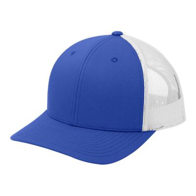 Sport-Tek STC39 Customizable True Royal / White 6-Panel Trucker Cap with Mesh Back - Structured, Mid-Profile
