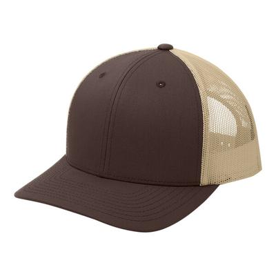 Sport-Tek STC39 Customizable Chocolate Brown / Khaki 6-Panel Trucker Cap with Mesh Back - Structured, High Profile