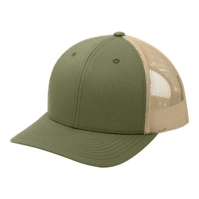 Sport-Tek STC39 Customizable Olive / Khaki 6-Panel Trucker Cap with Mesh Back - Structured, High Profile