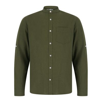 Shirts Gosier Grandad Collar Long Sleeve Cotton Linen Shirt in Ivy Green / M - Tokyo Laundry