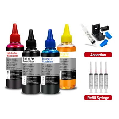 Universal Printer Ink 100ML Refill CISS kit Compatible For HP Canon Epson Brother Deskjet Inkjet Tank Cartridges 604 305 545XL