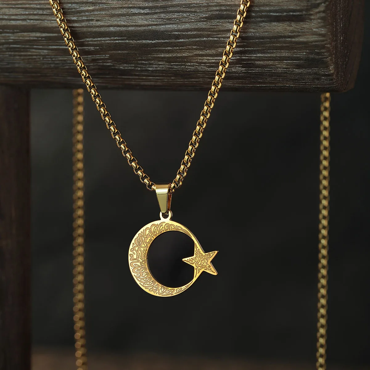 Kinitial Edelstahl Crescent Moon Star Anhänger Halskette Männer Frauen Liebhaber Lange Kette Schmuck Geschenk Image