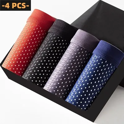 4 Teile/los Schlüpfer der Männer Eis Seide Unterhose Atmungsaktive Sommer Mann Shorts Boxer Unterwäsche Homme Bambus Loch Große Größe 2XL-6XL Image