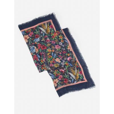 J.McLaughlin Women's Giselle Scarf in Watercolor Petals Border Navy | Silk