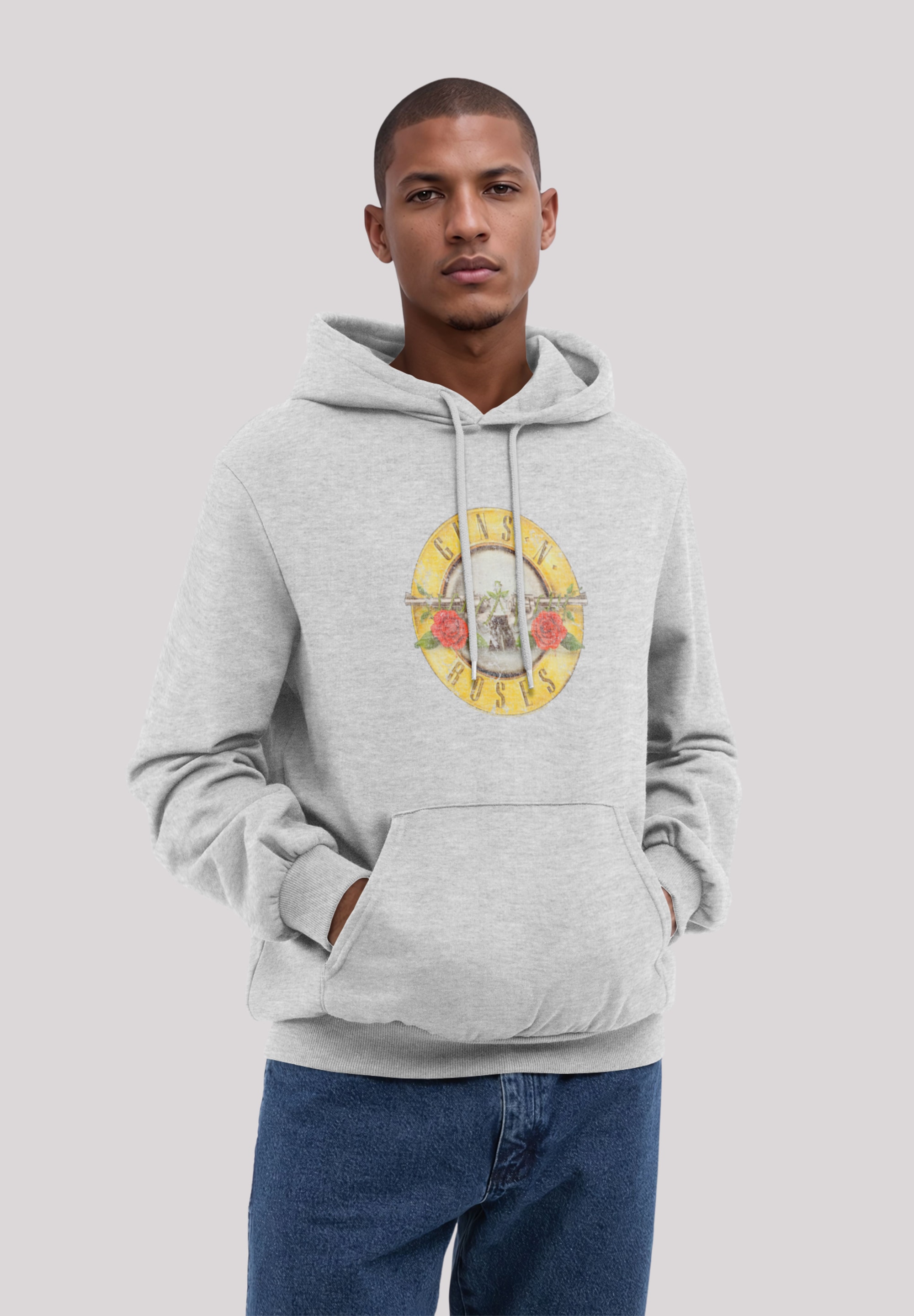 Kapuzenpullover F4NT4STIC "Guns 'n' Roses Vintage Bullet Logo", Herren, Gr. XXL, grau (grau melange), Obermaterial: 80% Baumwolle, 20% Polyester, relaxed fit, Pullover Kapuzenpullover, Premium Qualität Streetwear
