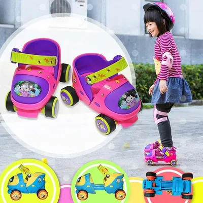 Adjustable Children Roller Skates With Safety Off Button Resistance Material Double Row 4 Wheels