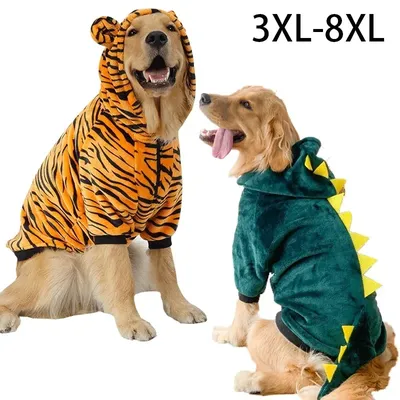 Large Dog Hoodie Jacket Winter Warm Fleece Big Dog Pajamas Funny Pet Costume Tiger Dinosaur Designer