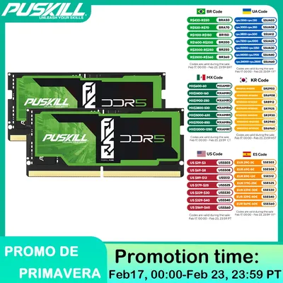 PUSKILL DDR5 Notebook RAM 32GB 16GB 8GB 1.1V 262-Pin 5600MHz 5200MHz 4800MHz CL46 CL42 CL40 for