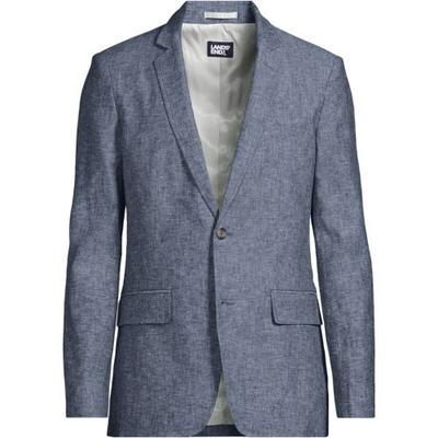 Linen Blend Tailored Blazer, Men, size: 44R, regular, Blue, Linen/Viscose/Cotton-blend, by Lands' End