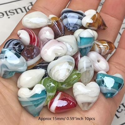 TEMU Annebeads 10-pack 15mm Striped Heart Czech Glass Beads Bulk, Making Supplies For Bracelets, Earrings, Necklaces, And Phone Chains Accessories Image