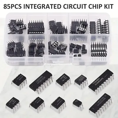 85-teiliges integriertes Schaltkreis-Chip-Kit, 10 Spezifikationen, IC-NE555 IC-LM324 IC-LM358 DIP-Timer-Kombinationsset mit Einzelpräzision Image