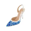 Sommersandalen, sexy Stiletto-Absatz, 2025, Ethno-Pumps, spitze Zehen, Party-Pumps, bedruckte Blumen, elegante Sandalen für Damenschuhe