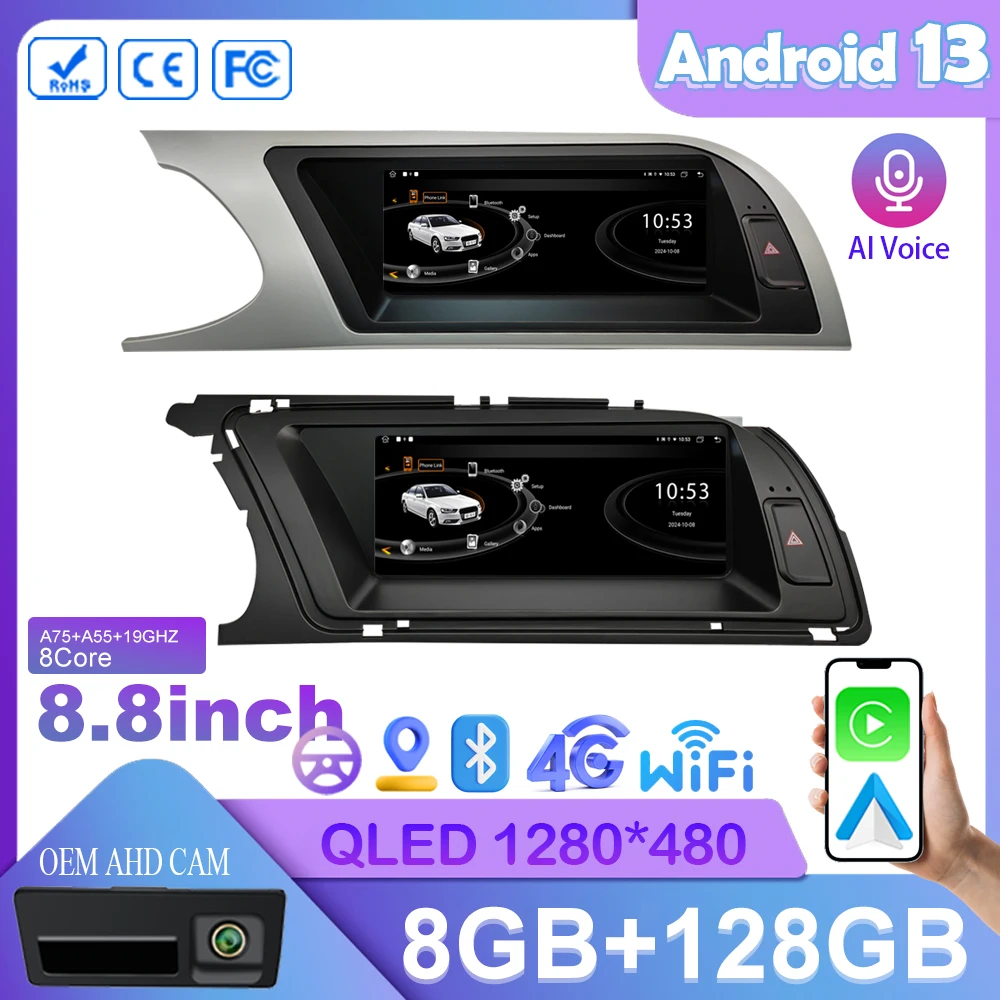 8,8 "zoll Android 13 Auto Carplay Für Audi A4 B8 2009-2016 8 Core Radio Stereo Multimedia video Player GPS Navigation Kopf Einheit Image