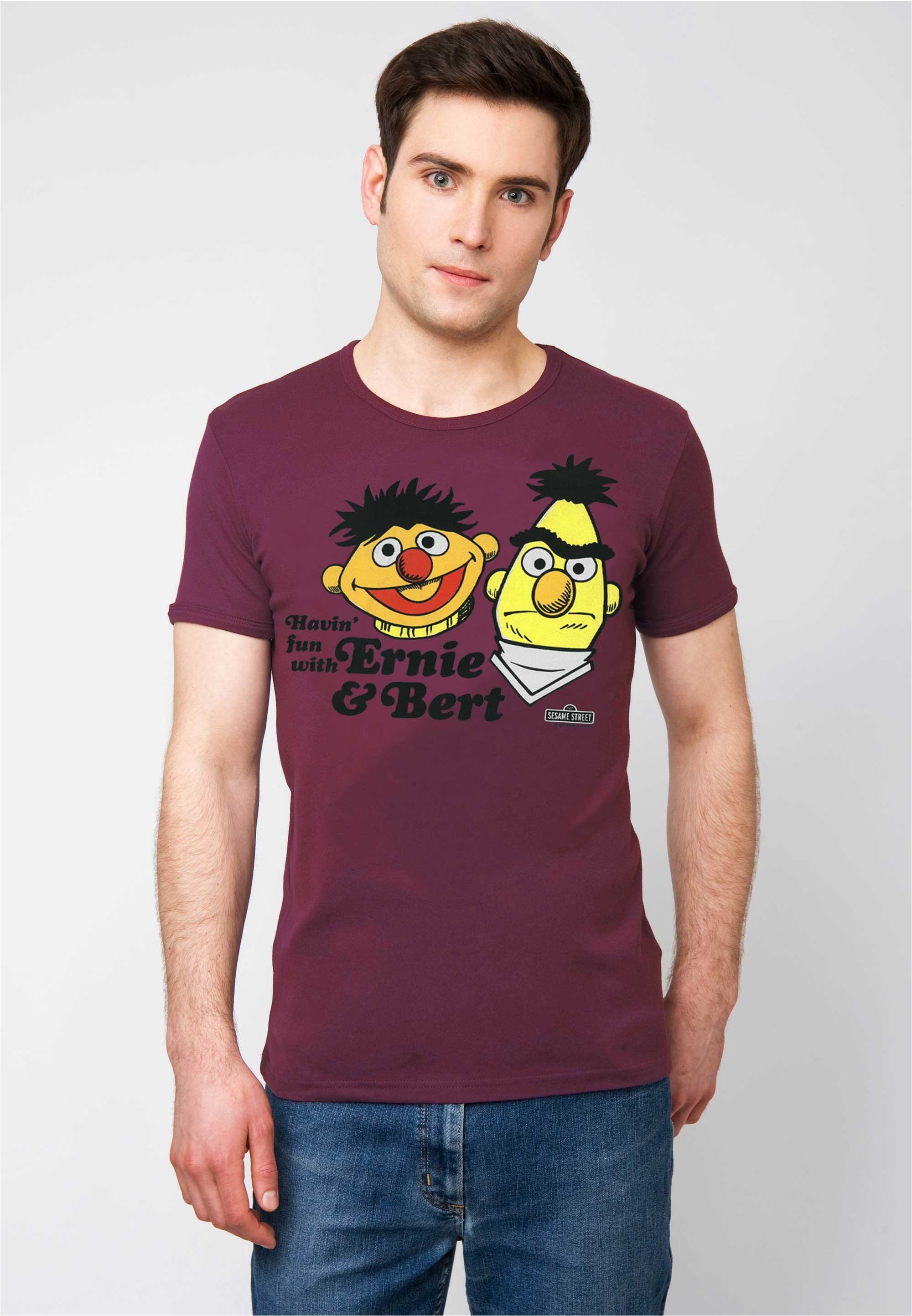 T-Shirt LOGOSHIRT "Sesamstrasse - Ernie & Bert", Herren, Gr. XL, lila, 100% Baumwolle, unifarben, normal, Rundhals, Shirts T-Shirt, mit lizenziertem Print