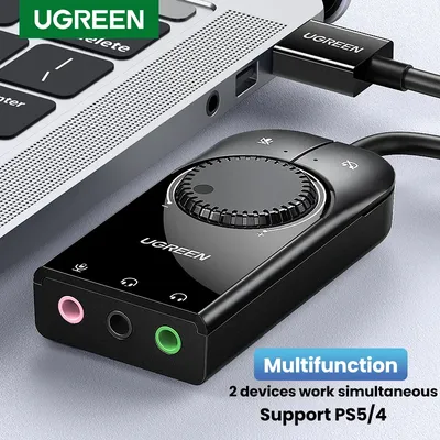 UGREEN Sound Card USB Audio Interface External 3.5mm Microphone Audio Adapter Soundcard for PC PS5 4