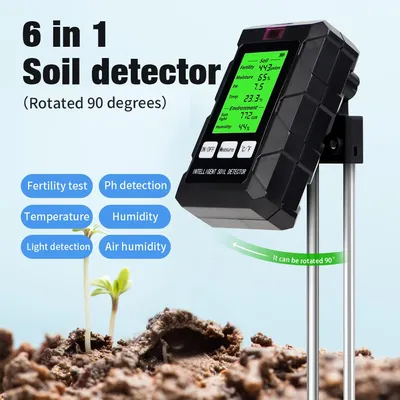90 Degrees Rotation 6 in 1 Soil Meter Soil PH Tester Moisture Fertility Temperature Air Humidity