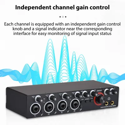 4 Channels Recording Sound Card with Driver Free Audio Interface, 4-in 4-out USB Sound Card 24