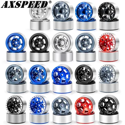 AXSPEED 4PCS CNC Aluminium 1.3" Beadlock Wheel Rim Wheel Hub for TRX4M Axial SCX24 FMS FCX24 1/18