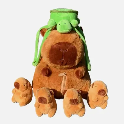 Capybara Plush Toy Set Mommy with 4 Baby Capibara Plushie Doll Stuffed Animal Pillow Turtle Backpack Kid Toys Christmas Gift