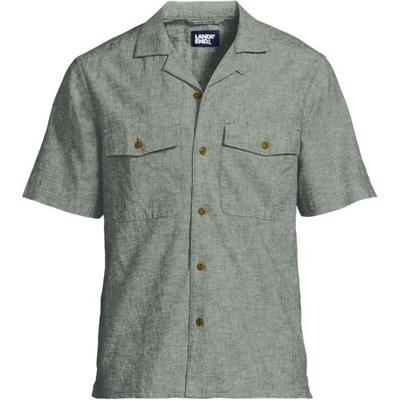 Short Sleeve Linen/Cotton Shirt, Men, size: 38-40, regular, Green, Linen/Cotton-blend, by Lands' End