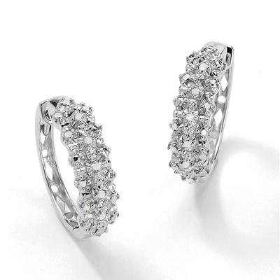 Women's 1/10 TCW Ice Diamond Huggie-Hoop Earrings in Platinum-plated Sterling Silver by PalmBeach Jewelry in White (Size ONE SIZE)