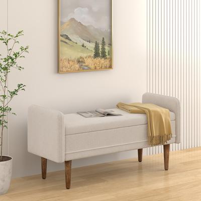 Teddy Velvet Upholstered Storage Ottoman, End of Bed Bench with Flip Top, Entryway Padded Footstool with Solid Wood Legs