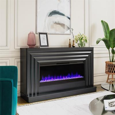 CosmoLiving by Cosmopolitan Rene Electric Fireplace Mantel 65" TV Stand with Multi-Color Flame and Crystal Ember Bed , White