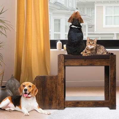 Pet Bunk Bed with Removable Step for Dogs and Cats, Multi-Level Bed Window Perch Seat Platform with Cushion and Cat Scratch Pad