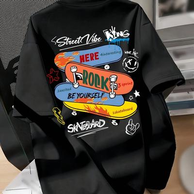 TEMU Skateboard Neck T-shirt, Comfy Drop Shoulder Short Sleeve Casual Top For Summer & Spring, Women's Clothing Image