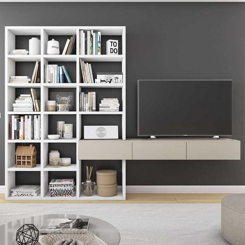 Fernseher Hängeelement mit Regal Weiß und Beige