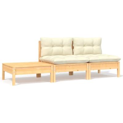 3-tlg. Garten-Lounge-Set mit Kissen in Creme Massivholz Kiefer Vidaxl Image