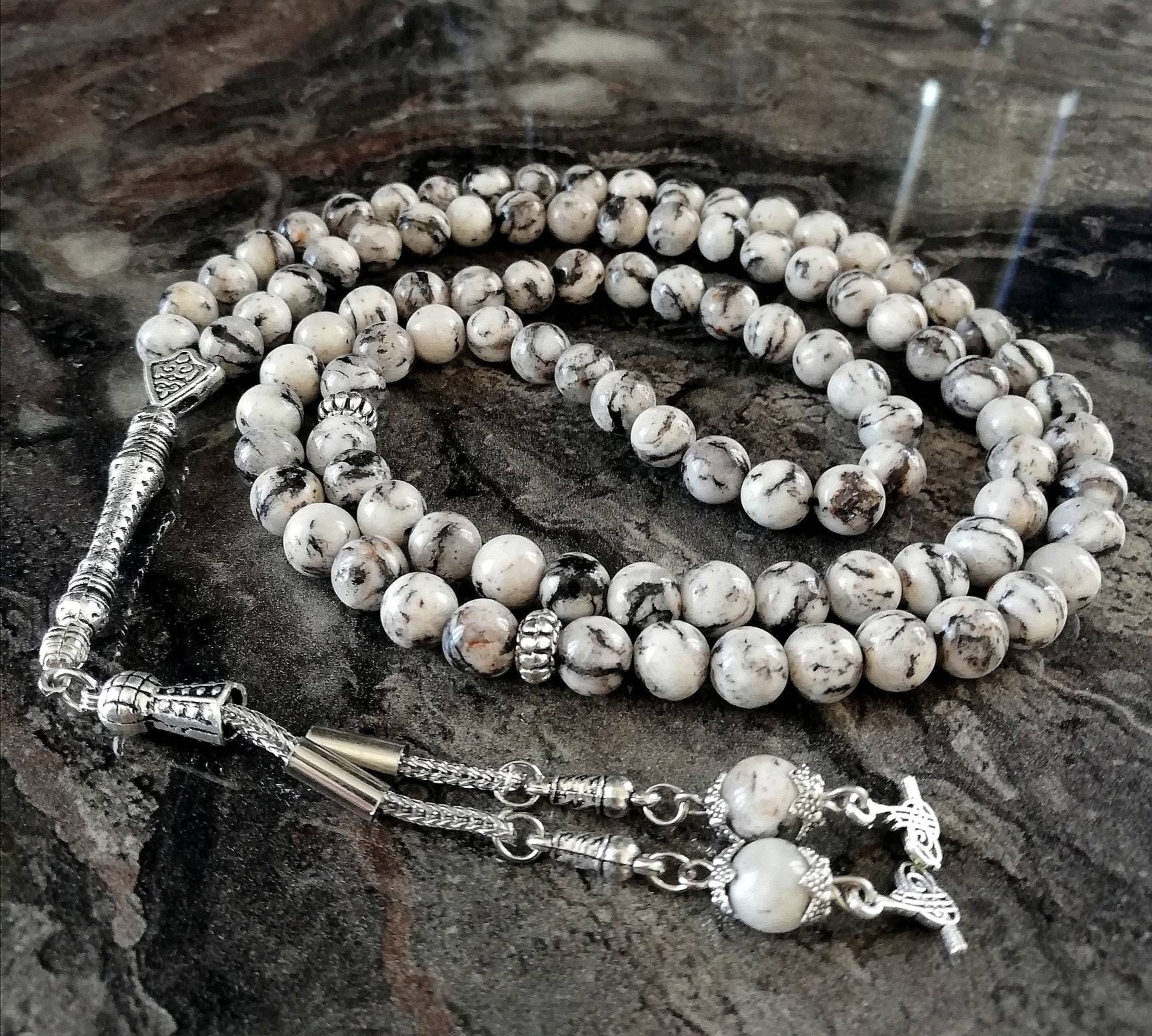 VERA giada bianca, perline di preghiera islamiche, pietra naturale, 99 perline, Tasbih, Misbaha, Tasbeeh, musulmano, Sibha, Tasbih 99, Tasbih personal